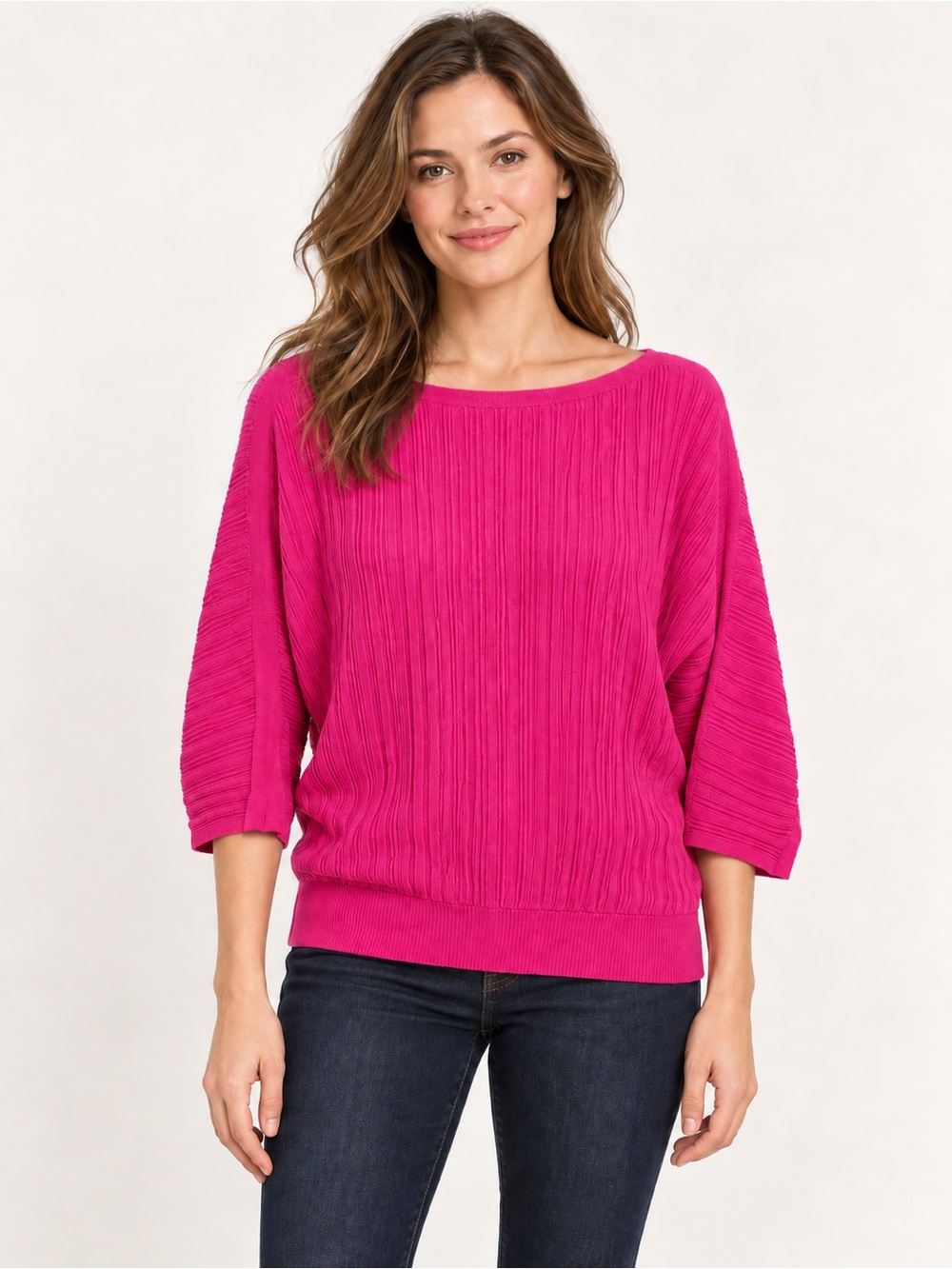 Lafayette 148 New York XS Pink Ribbed Boat Neck Dolman Sleeve Sweater